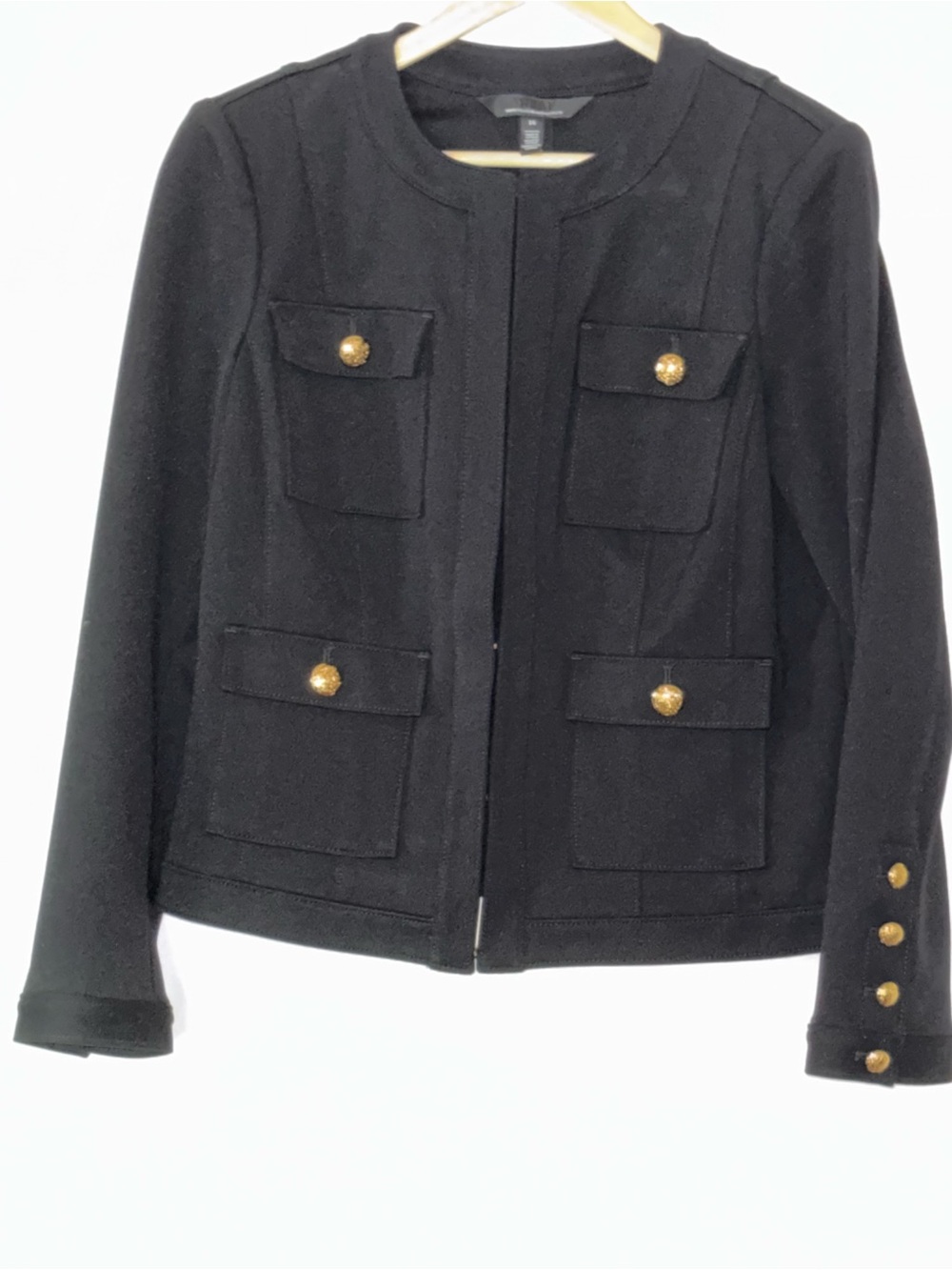 INC International Concepts Black Collarless Jacket with Gold Buttons